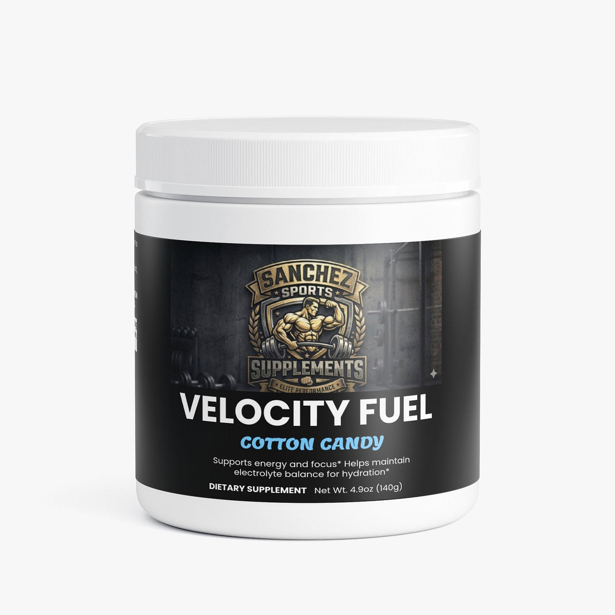 Velocity Fuel sugar-free pre-workout lineup, Cotton Candy flavor shown