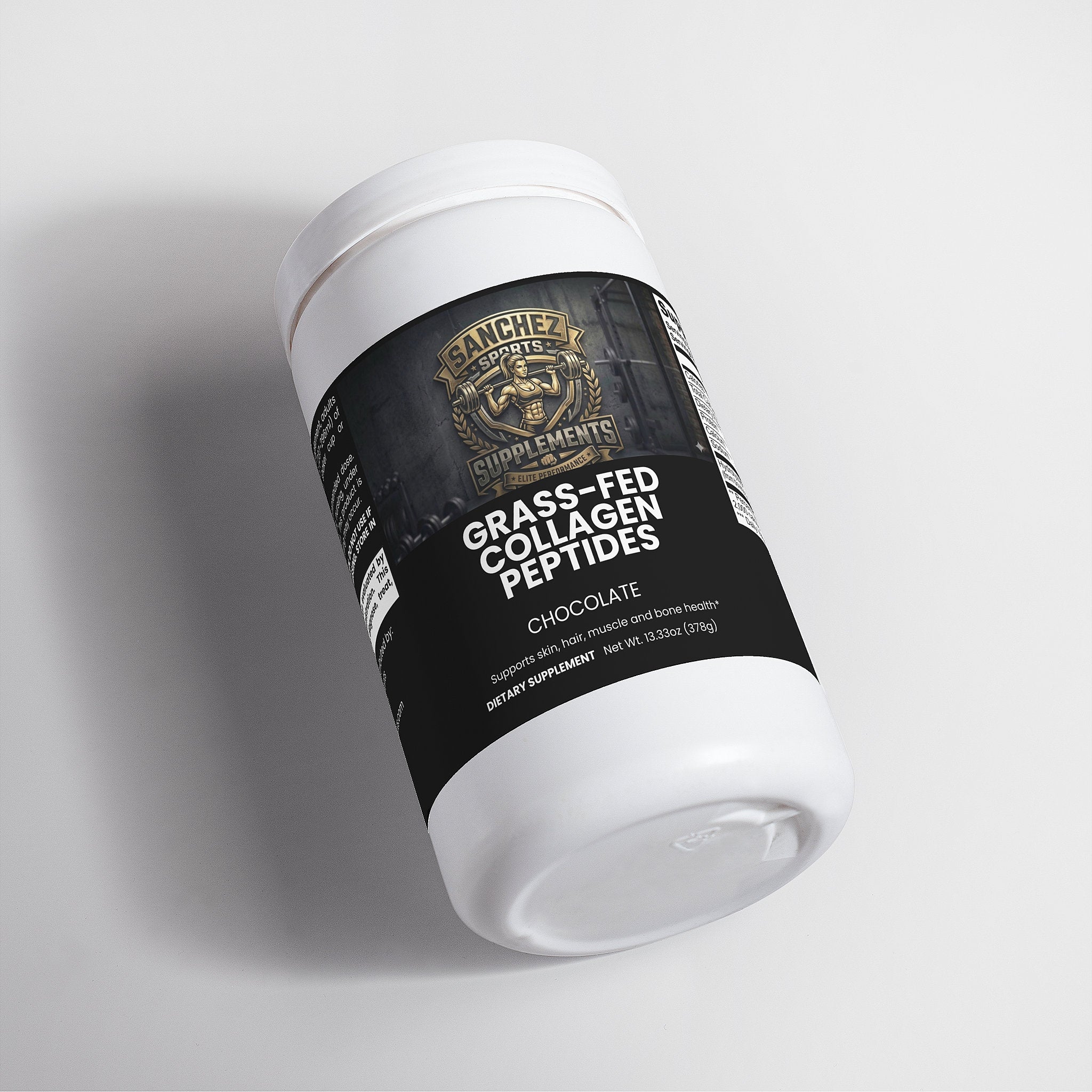 Chocolate collagen peptides powder supplement bottle front South Bay Los Angeles