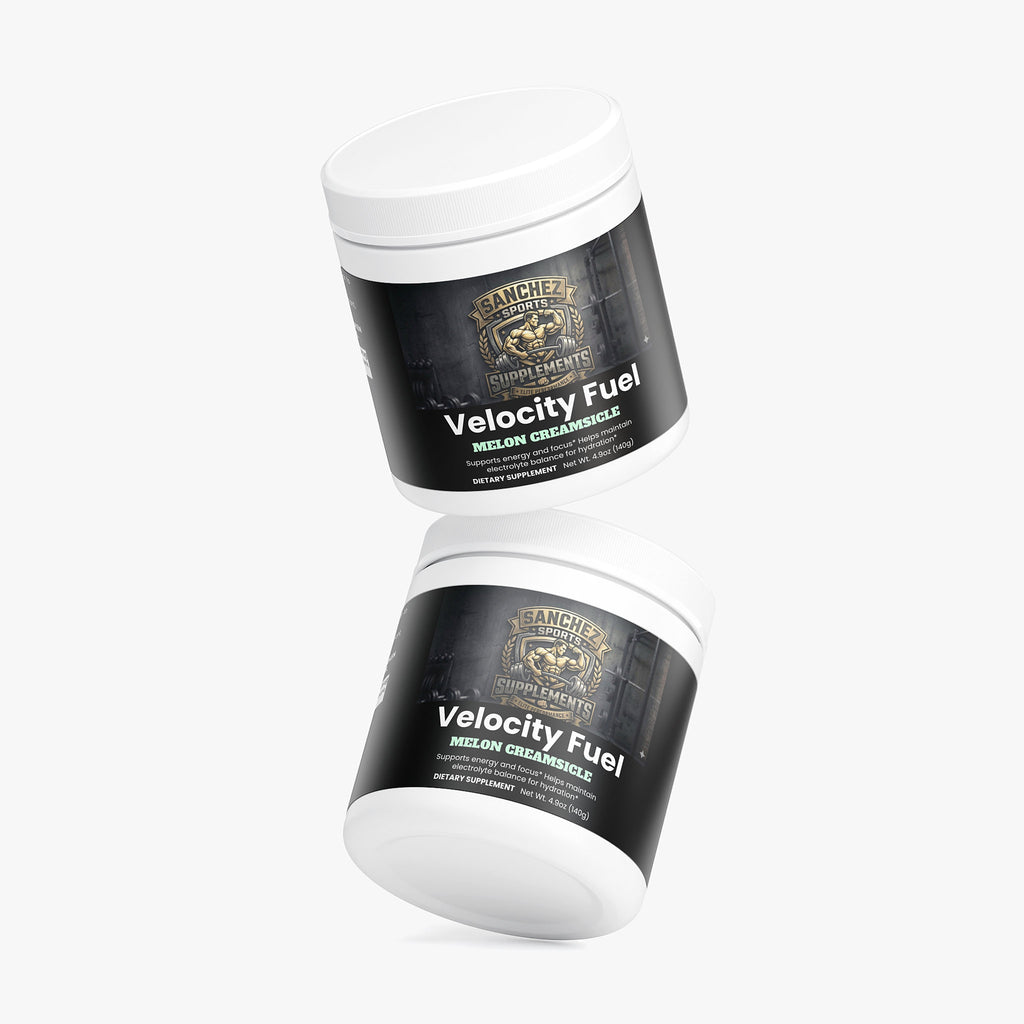 Velocity Fuel Melon Creamsicle energy powder bottle side Sanchez Sports Supplements