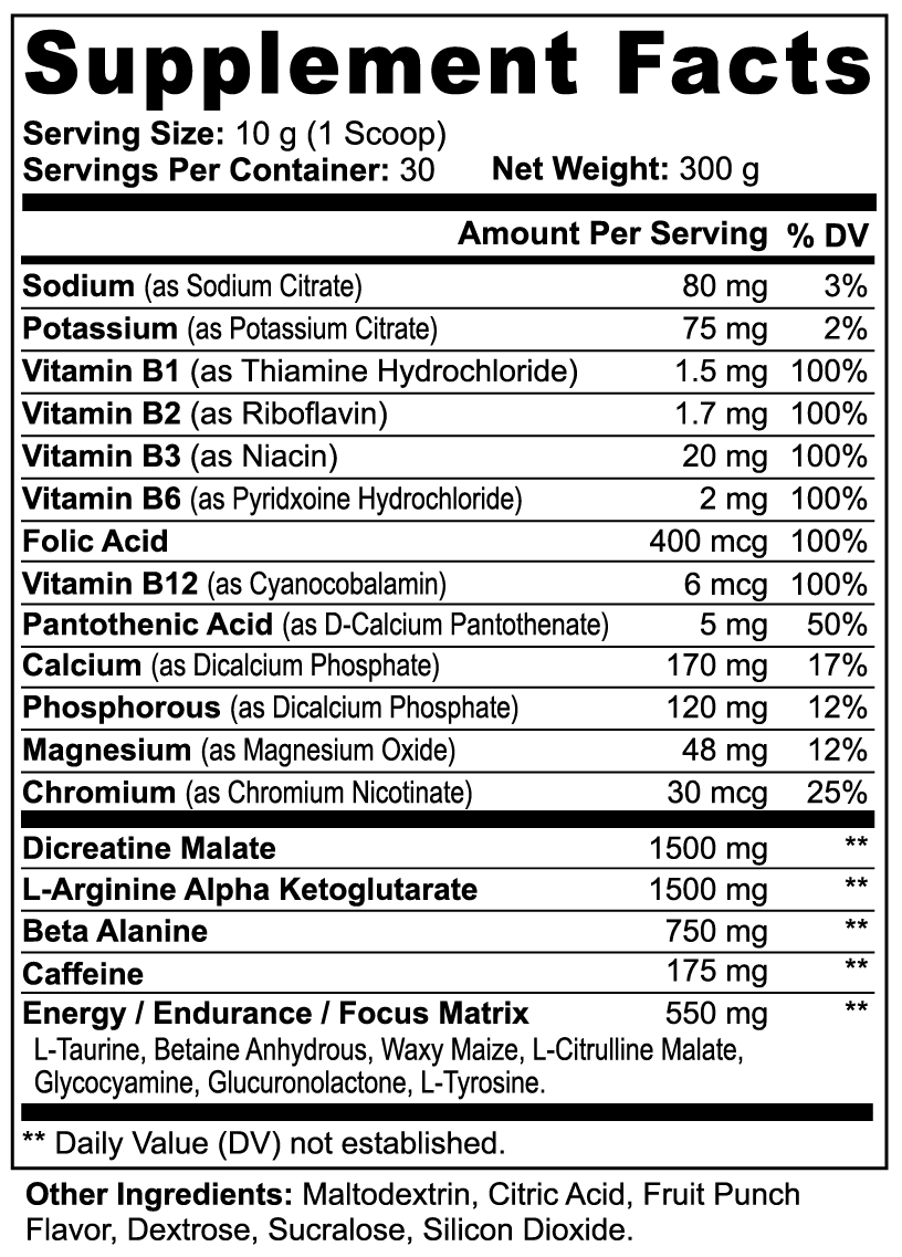 Nitric Shock Pre-Workout Powder Fruit Punch | Pump, Energy & Endurance Supplement